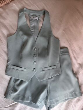 Greylin Sage Green Tailored Vest & High-Waist Shorts Set